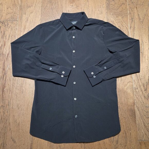 Mizzen+Main Leeward Large Trim Fit Black Solid Performance Dress Shirt - Picture 1 of 6